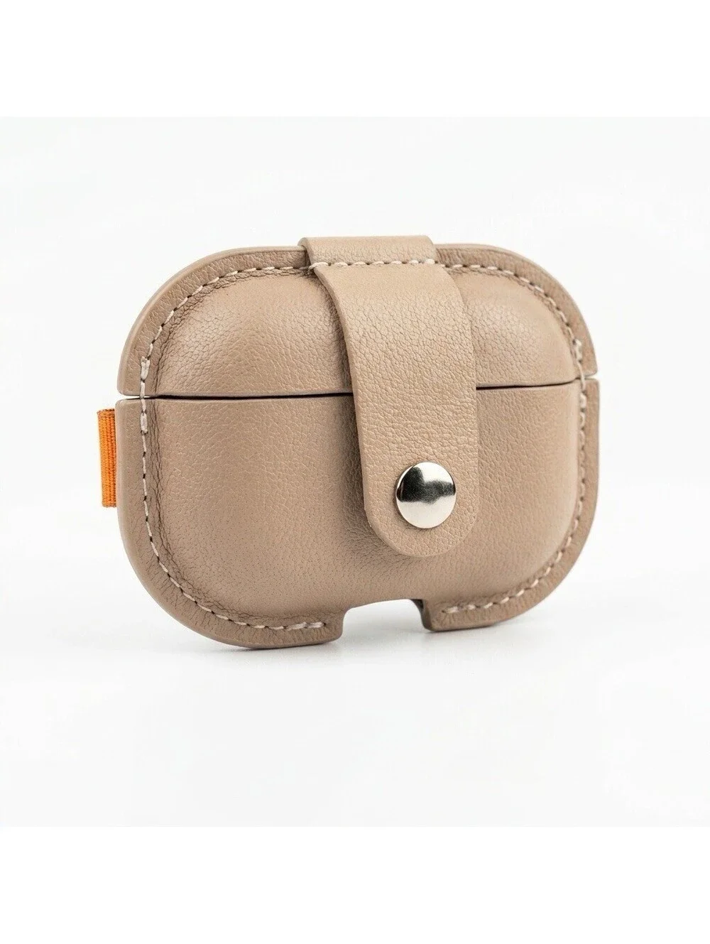 Case Faux Leather Cover for AirPods Pro Protective Shell Beige w/ Snap Closure
